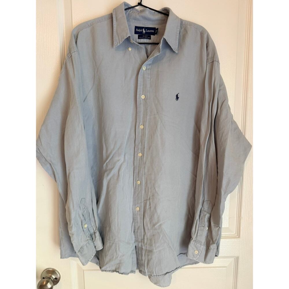 Vintage Polo Ralph Lauren Blake Silk Linen Shirt Mens XL Blue Button Down Read
